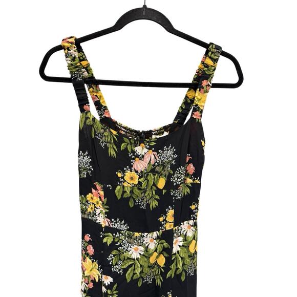 Reformation Twilight Dress Sicilia Black Floral Linen Viscose Midi Sz 4 - Picture 8 of 9
